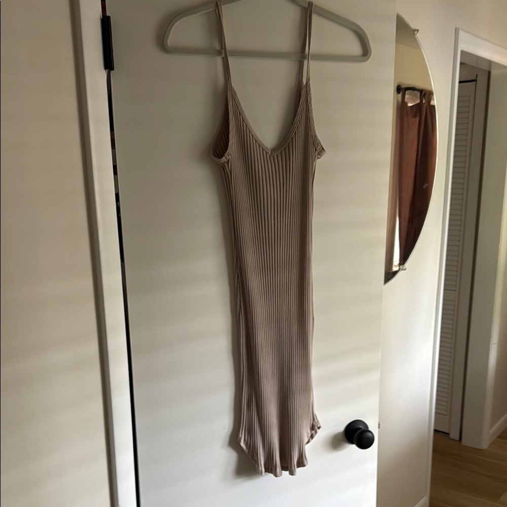 Urban Outfitters Beige Ribbed Mini Dress
